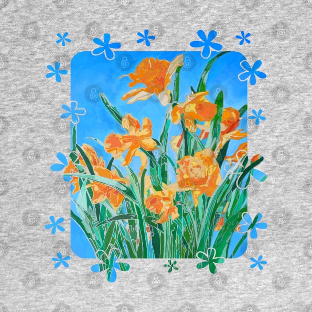 Blooming Yellow Daffodils Bold Line Art Cut Out by taiche